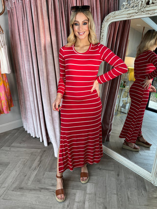 Paris Stripe Dress Red
