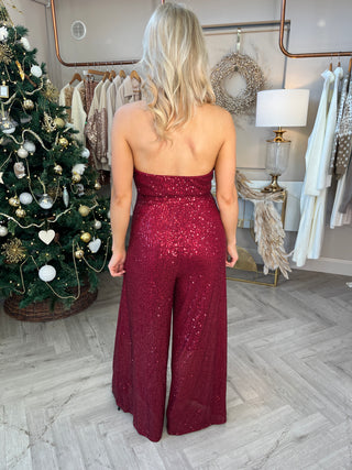Kiki Sequin Jumpsuit In Red