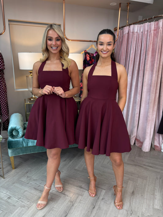 Pandora Mini Dress in Wine Red