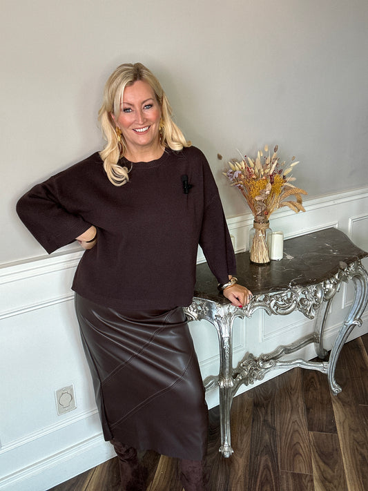 Blake Chocolate Skirt & Sweater Set