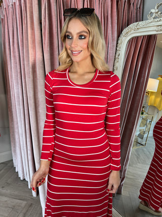 Paris Stripe Dress Red
