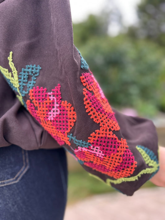 Clara Embroidered Bomber Chocolate