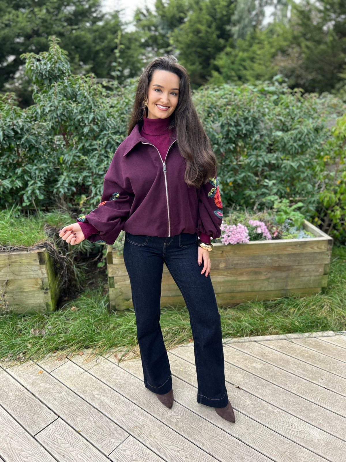 Clara Embroidered Bomber Wine