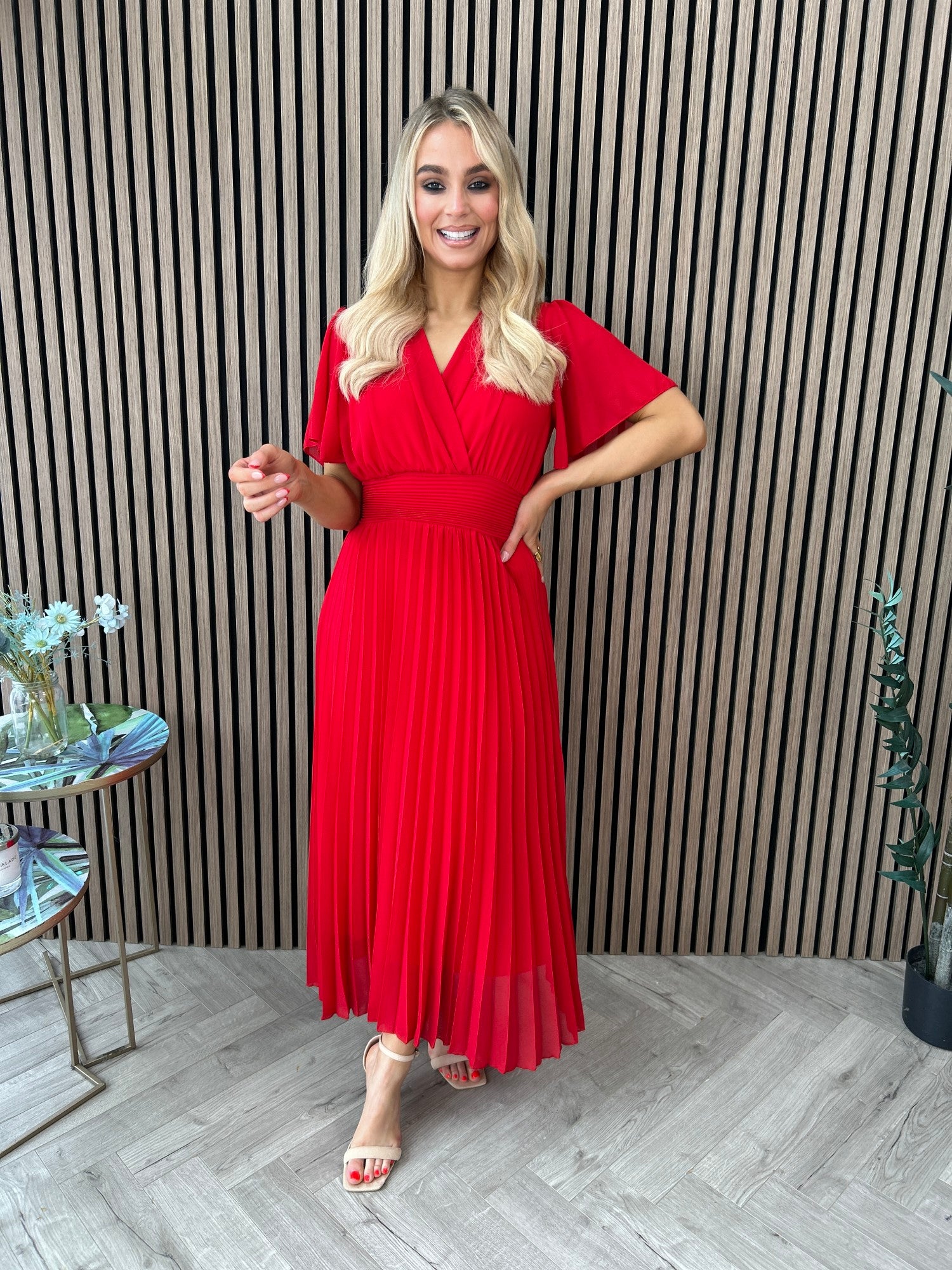 strapless open back dress Fable Pleated Dress Red – Ruby Rouge Boutique