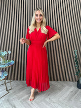 Fable Pleated Dress Red - Image unknown