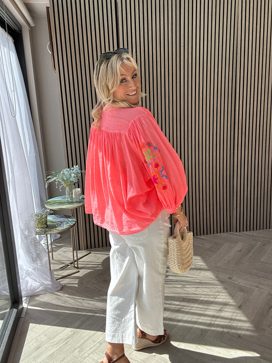 Mabel Sheer Blouse Coral