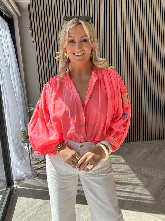 Mabel Sheer Blouse Coral