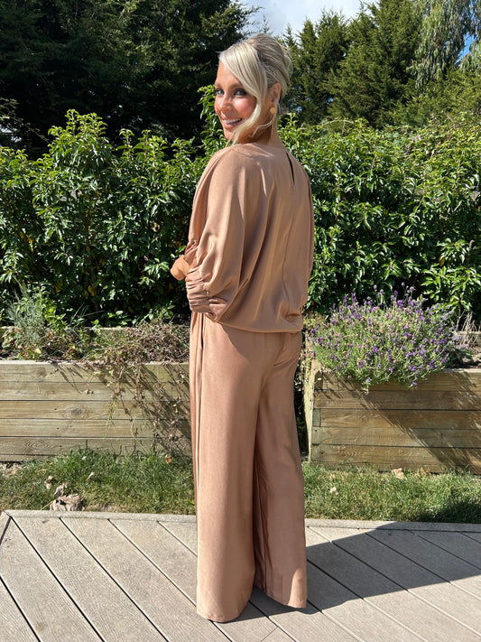 Cannes Bronze Satin Pants - Image 1