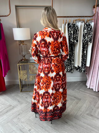 Brielle Orange Border Print Dress