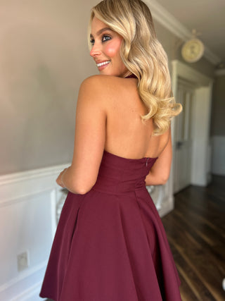 Pandora Mini Dress in Wine Red