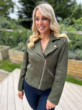 Brandi Suede Biker Khaki