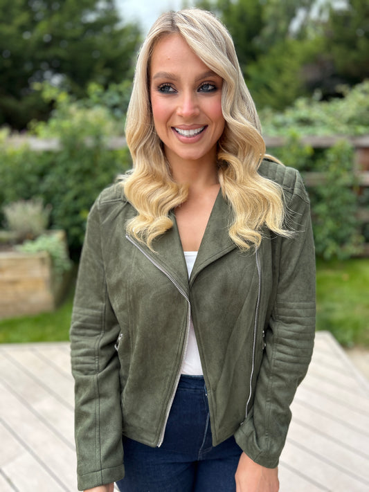 Brandi Suede Biker Khaki