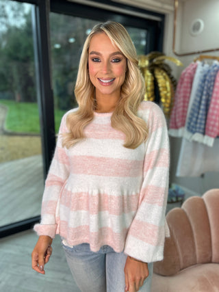 Lila Peplum Jumper Pink