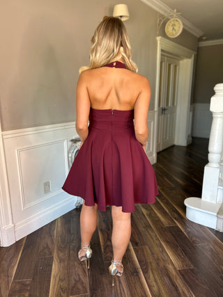 Pandora Mini Dress in Wine Red