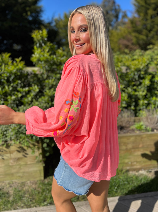 Mabel  Sheer Blouse Coral