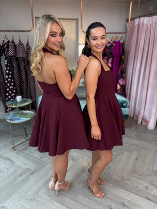 Pandora Mini Dress in Wine Red