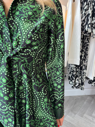 Odette Green Print Shirt Dress