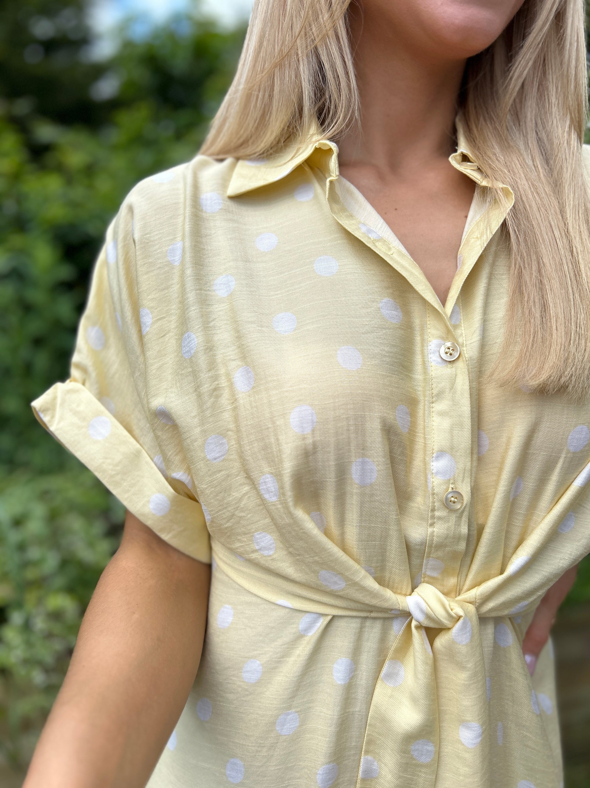 yellow and red polka dot dress Meredith Polka Dot Dress Yellow – Ruby Rouge Boutique