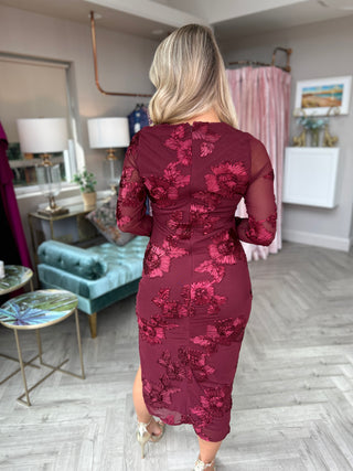 Elodie Mesh Dress Burgundy