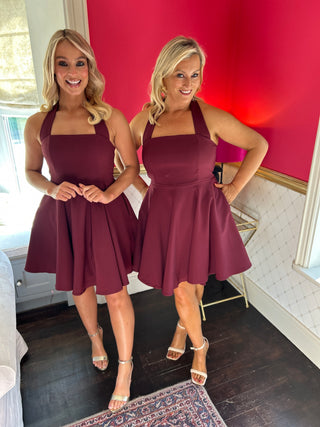 Pandora Mini Dress in Wine Red