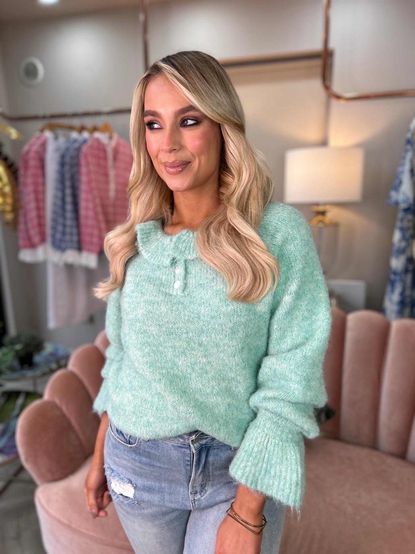 Anais Green Ruffle Jumper