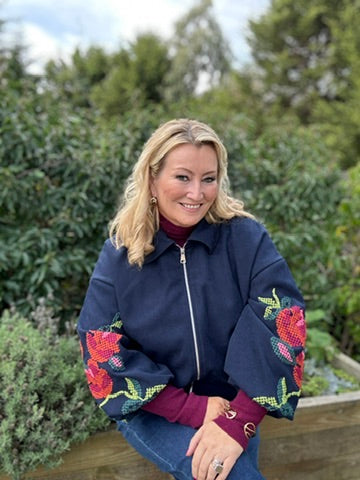 Clara Embroidered Bomber Navy