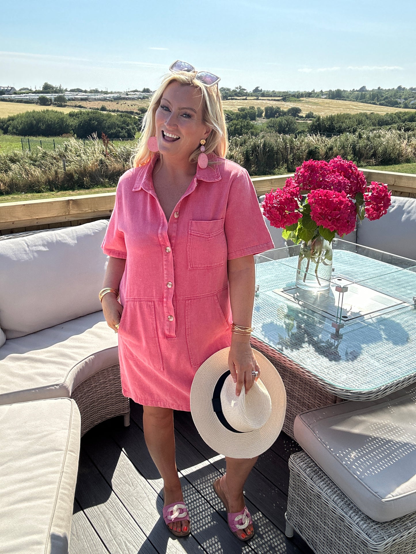 June Coral Denim Dress