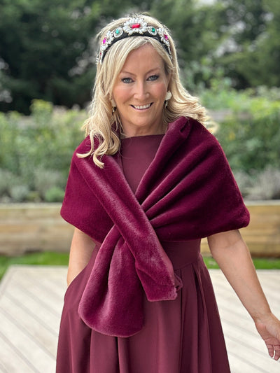 Faux Fur Stole Burgundy