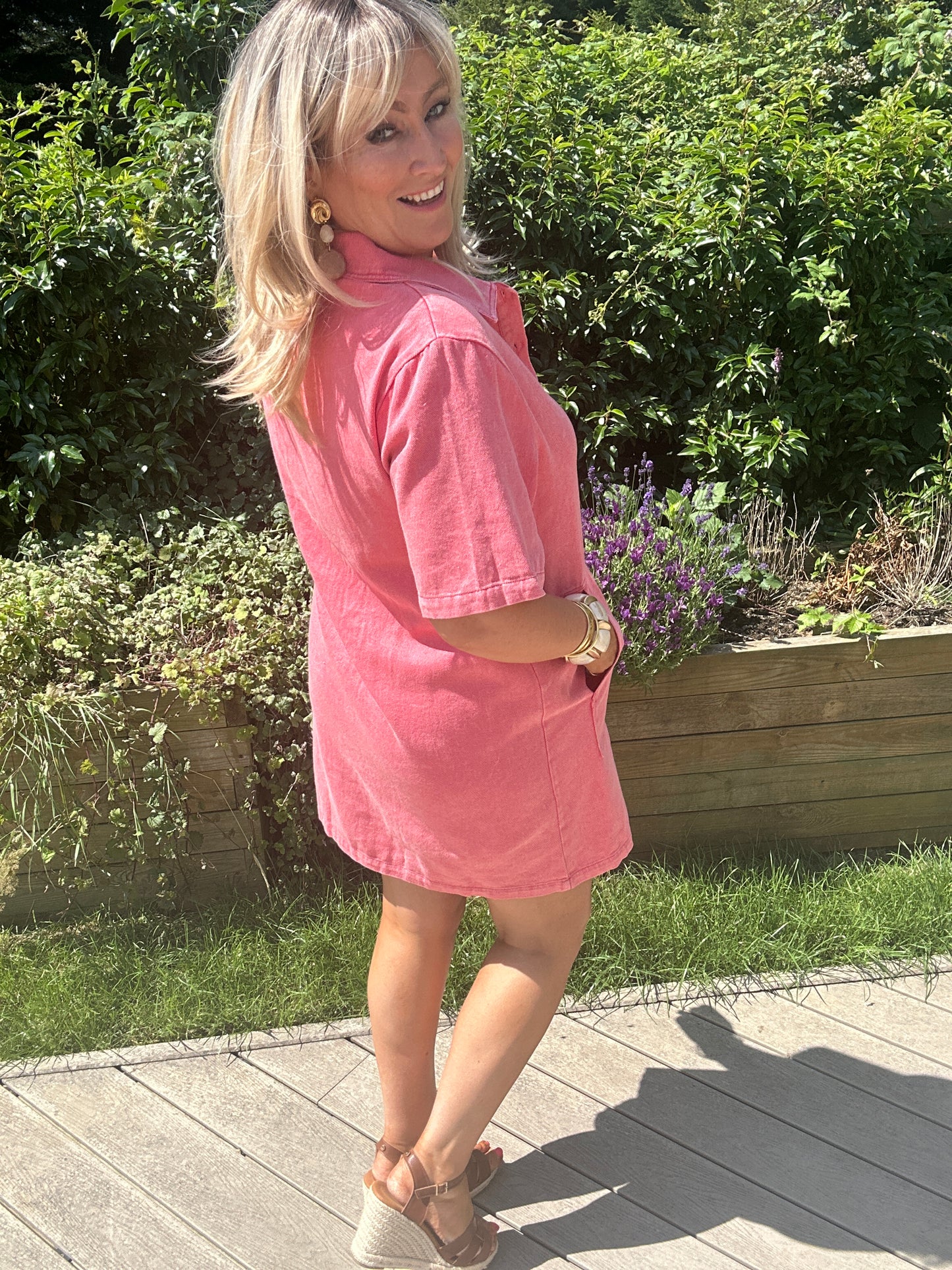 June Coral Denim Dress