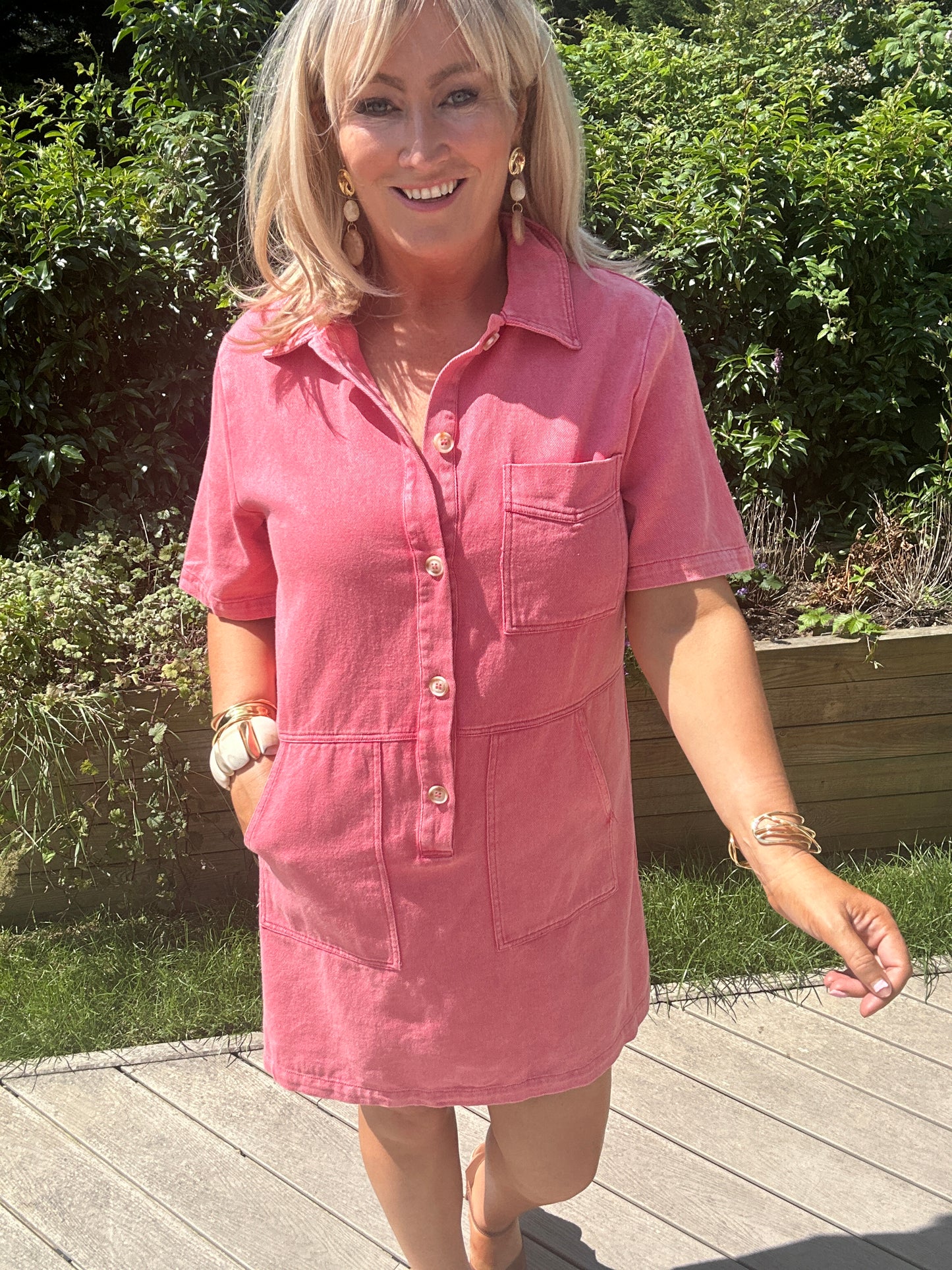 June Coral Denim Dress