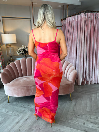 Daniella Pink Mesh Maxi Dress