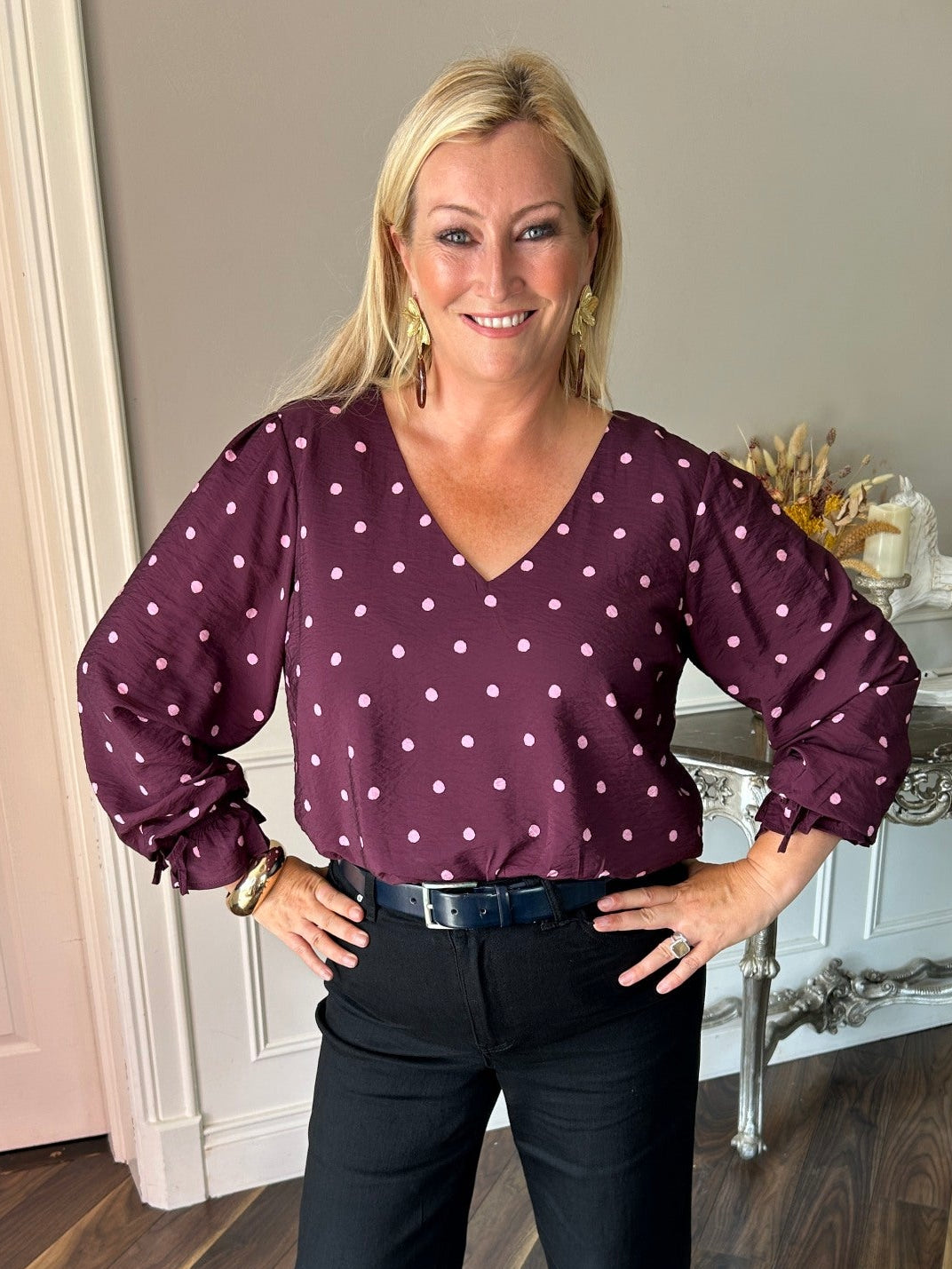Sophia Top Burgundy Dot - Image 6