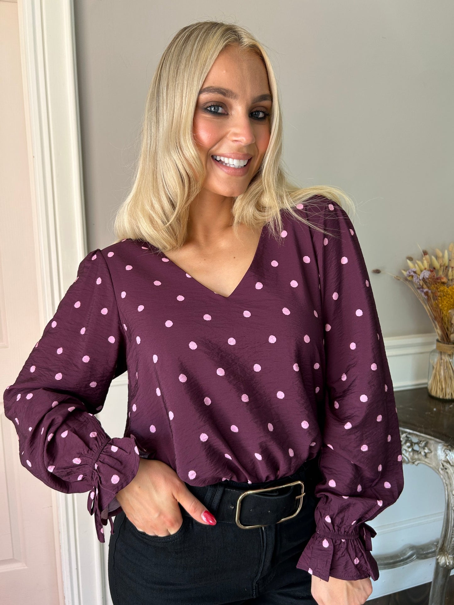 Sophia Top Burgundy Dot - Image 10
