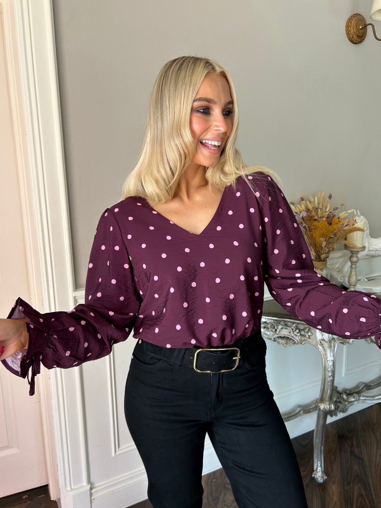 Sophia Top Burgundy Dot - Image 5
