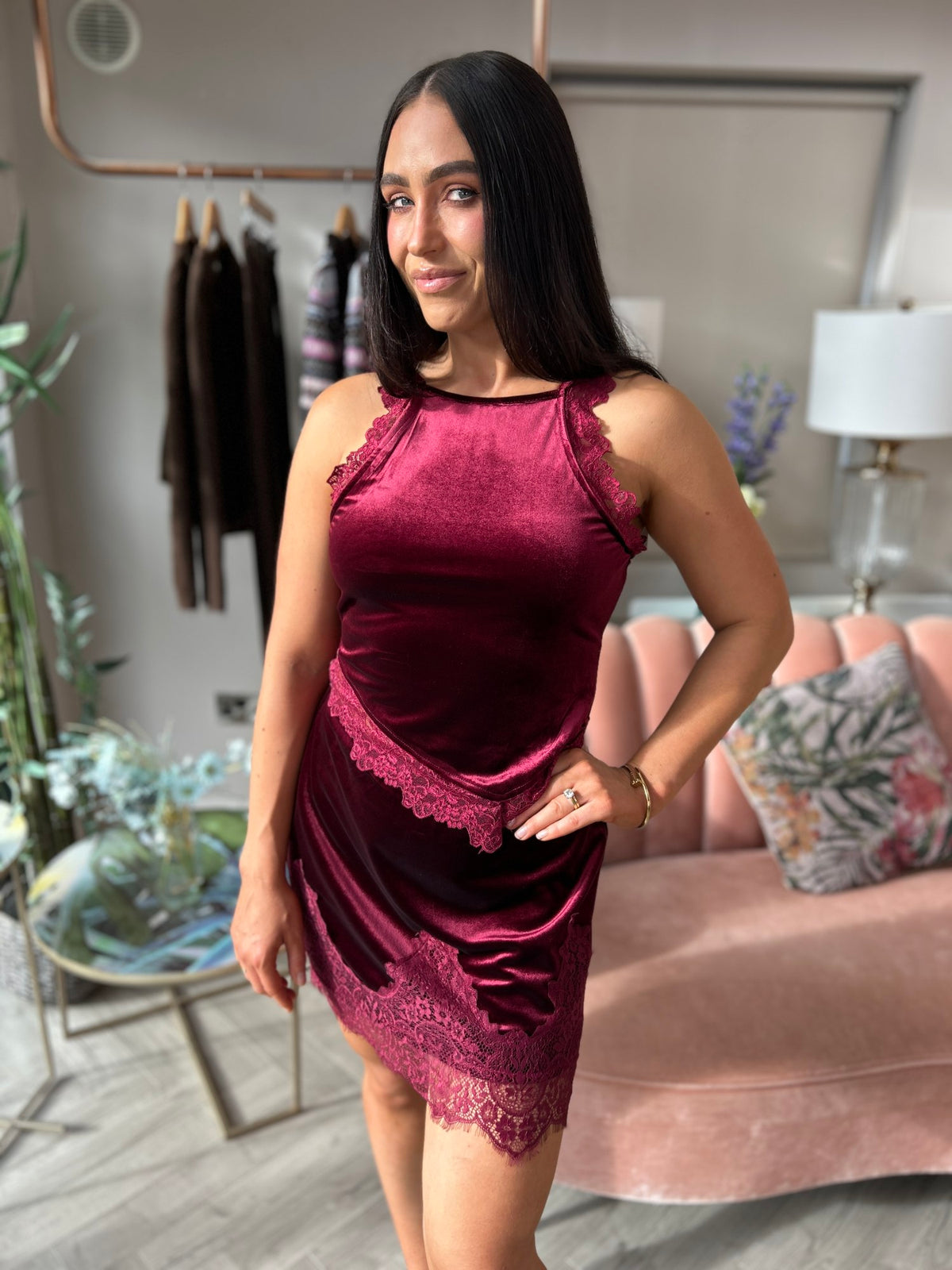 Burgundy Velvet Mini Maeva Skirt - Image 4