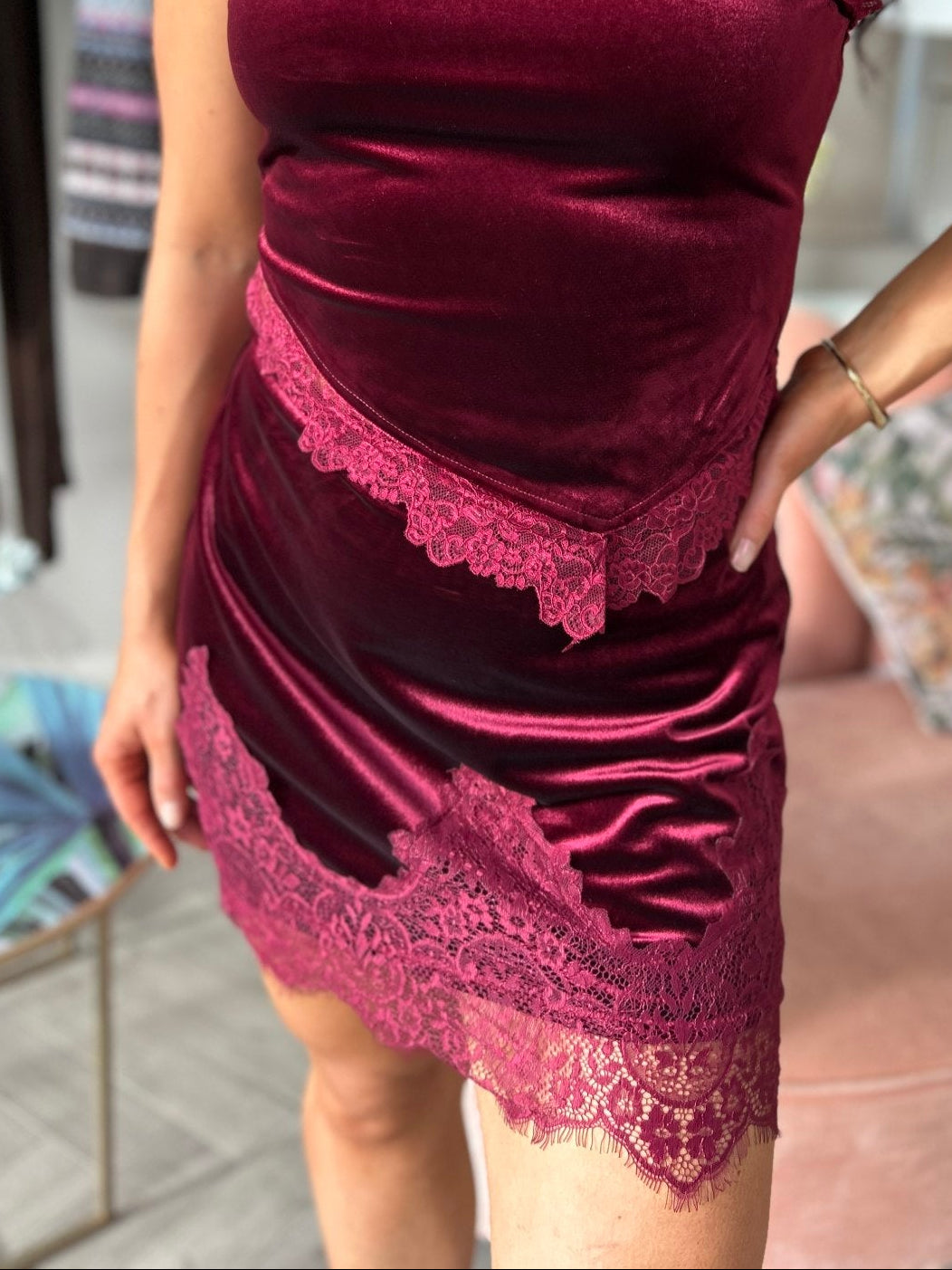 Burgundy Velvet Mini Maeva Skirt - Image 2