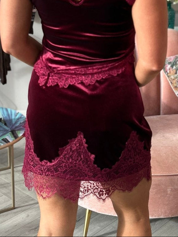 Burgundy Velvet Mini Maeva Skirt - Image 1