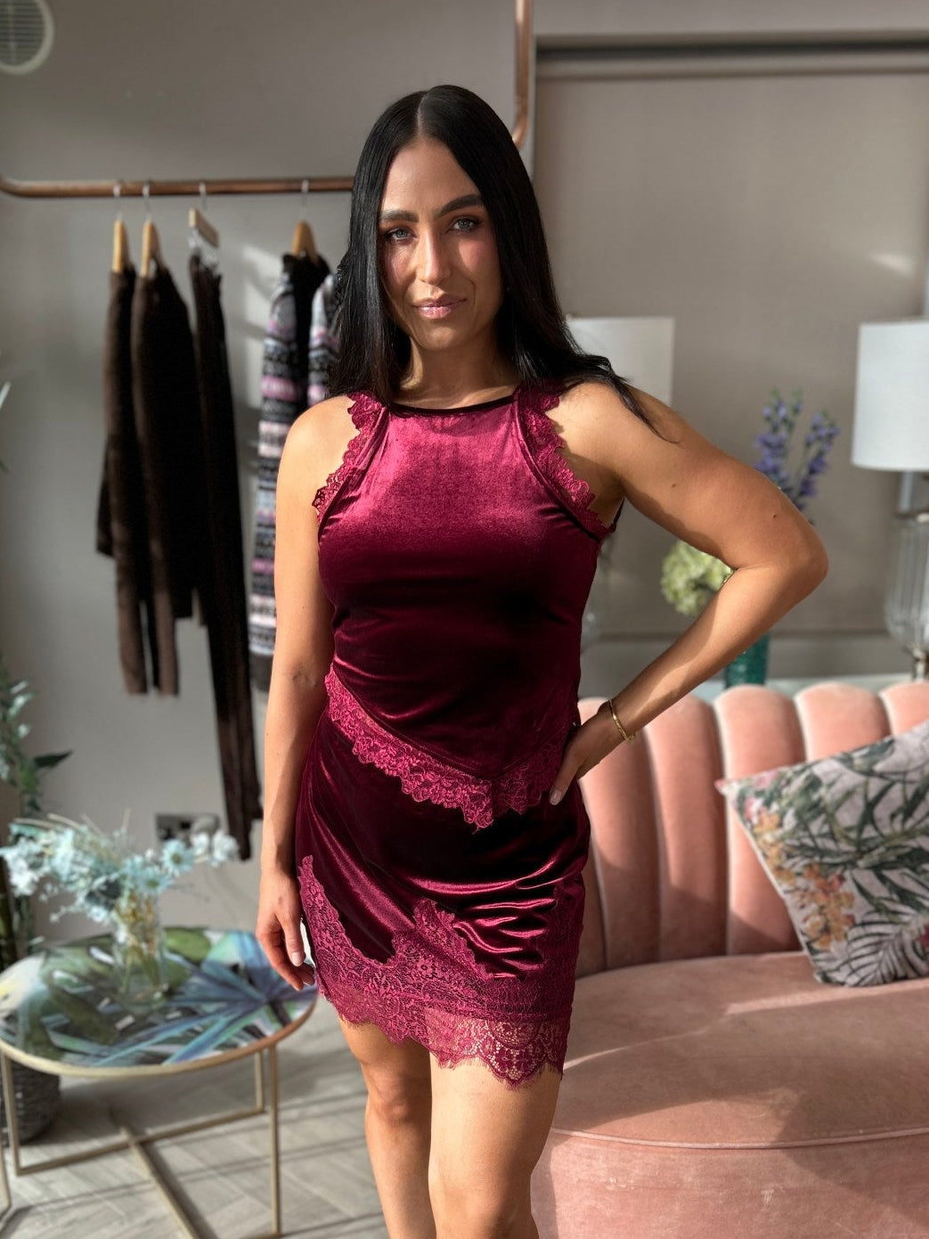 Burgundy Velvet Mini Maeva Skirt - Image unknown