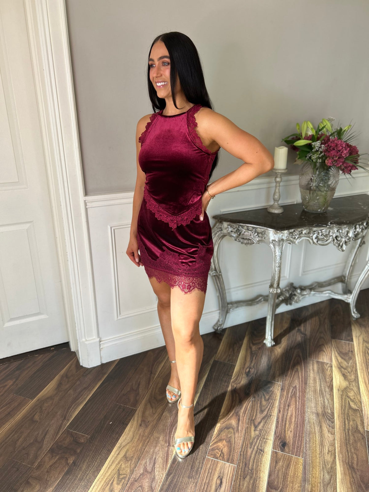 Burgundy Velvet Mini Maeva Skirt - Image 3