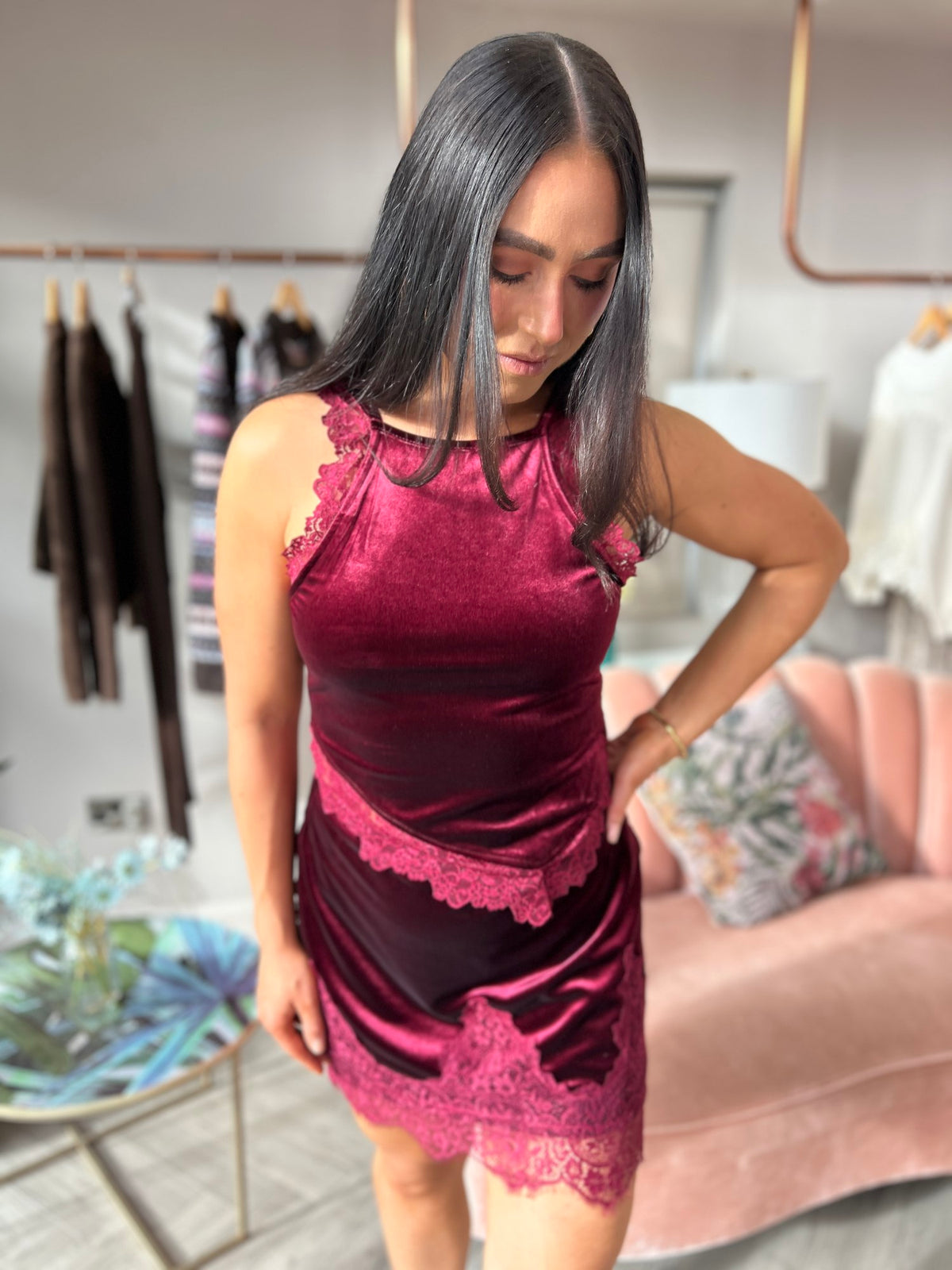 Burgundy Velvet Mini Maeva Skirt - Image 5