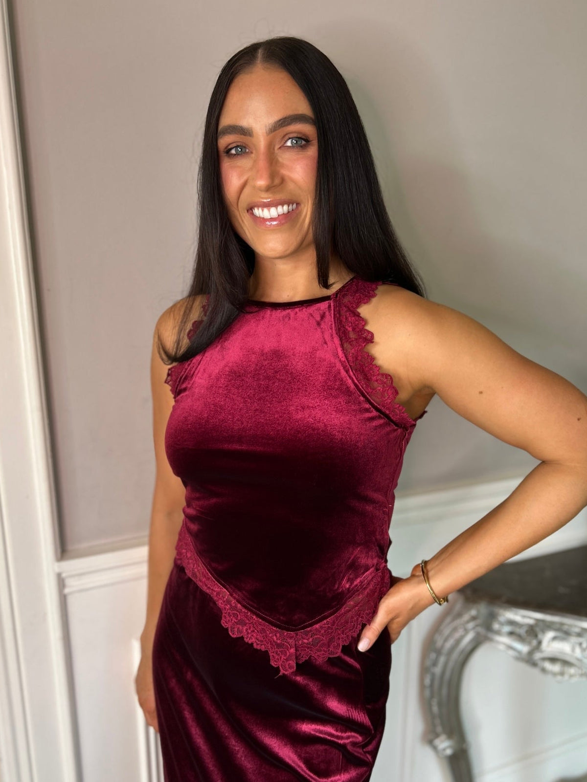 Burgundy Velvet Top - Image unknown