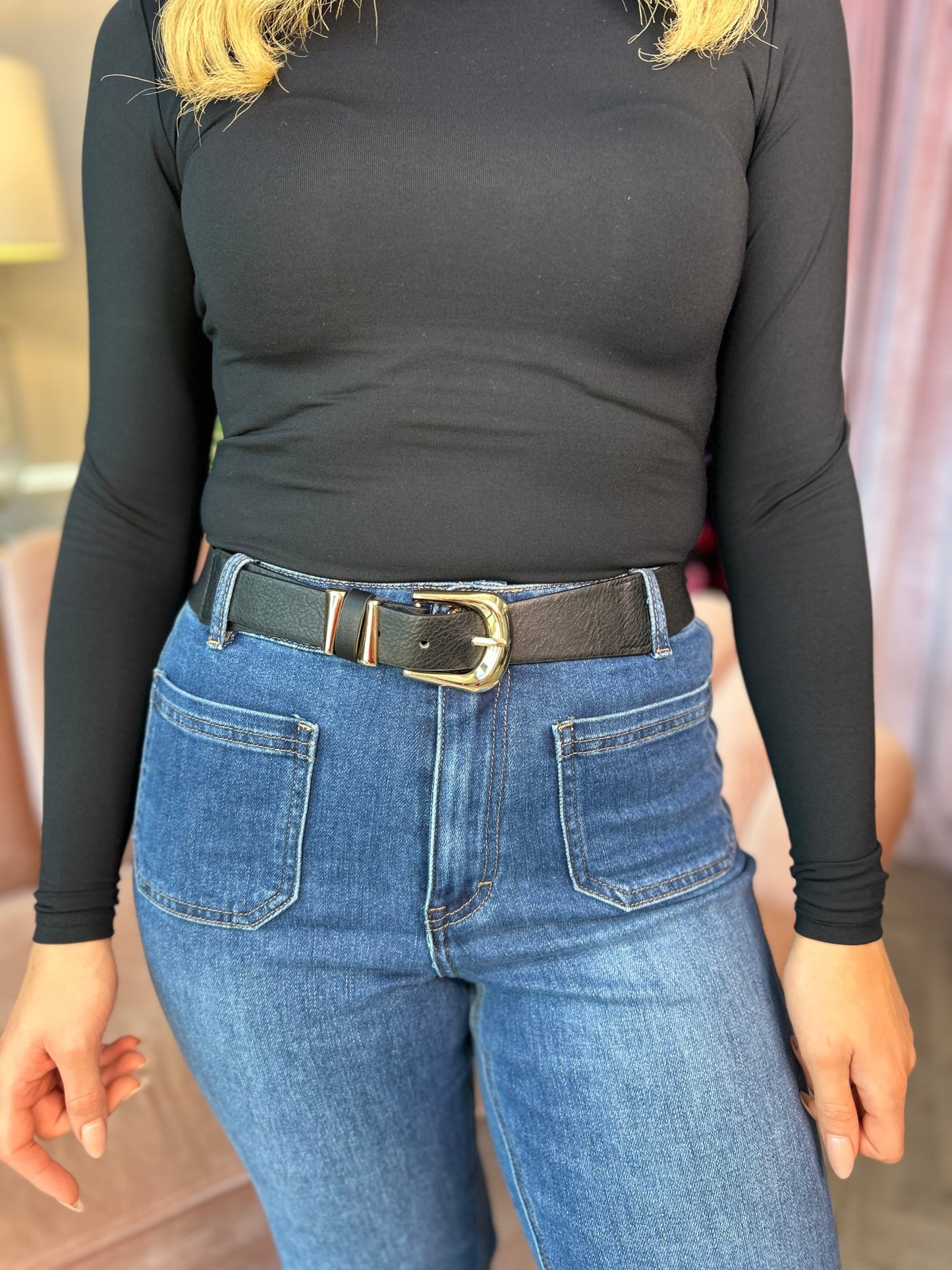 Rhea Gold Buckle Belt Black - Image 1
