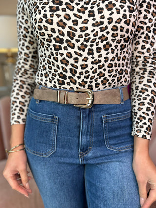 Rhea Gold Buckle Belt Taupe - Image 1