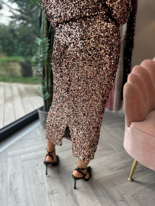 Sandrine Bronze Sequin Skirt - Image 2
