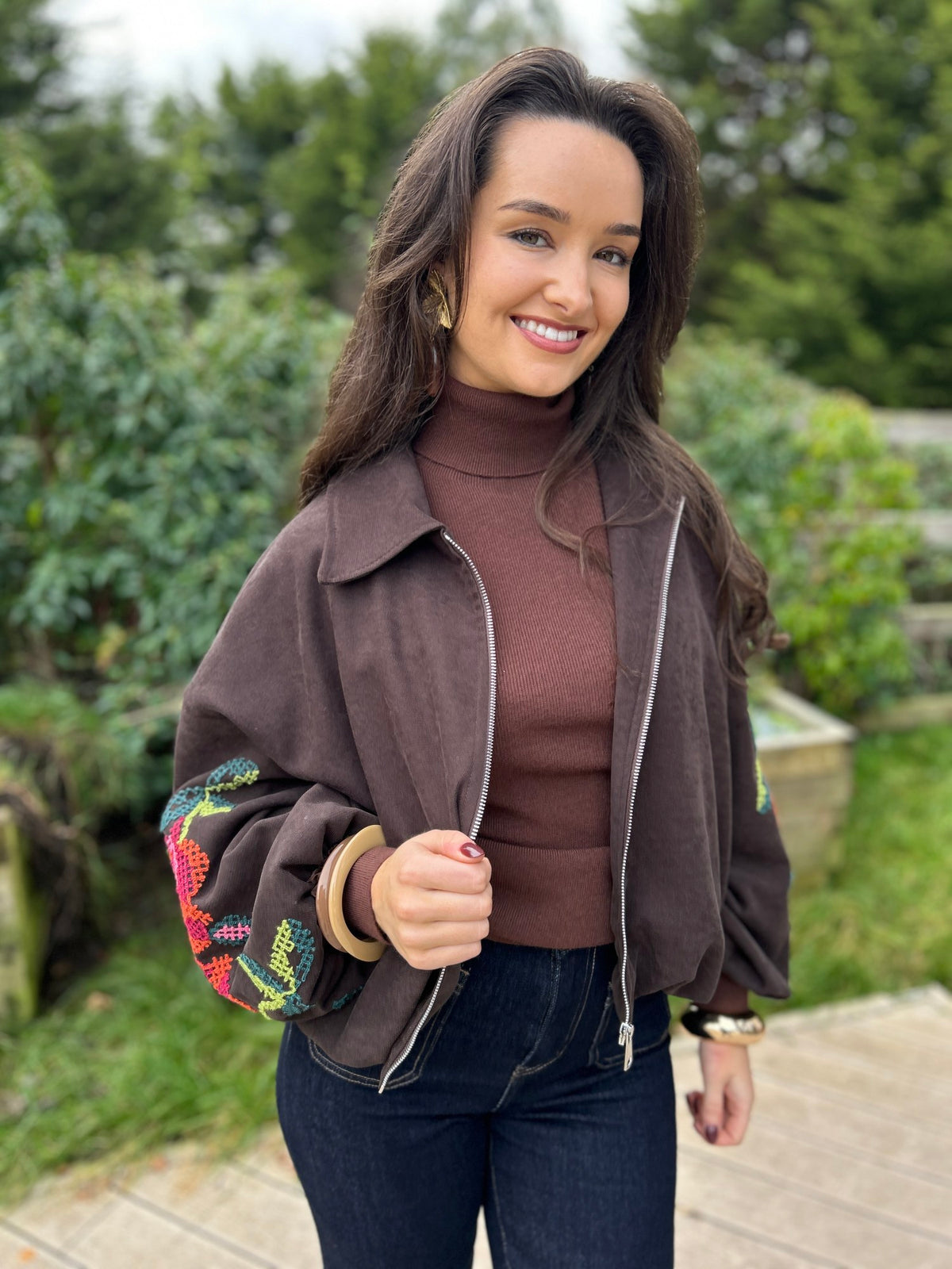 Clara Embroidered Bomber Chocolate