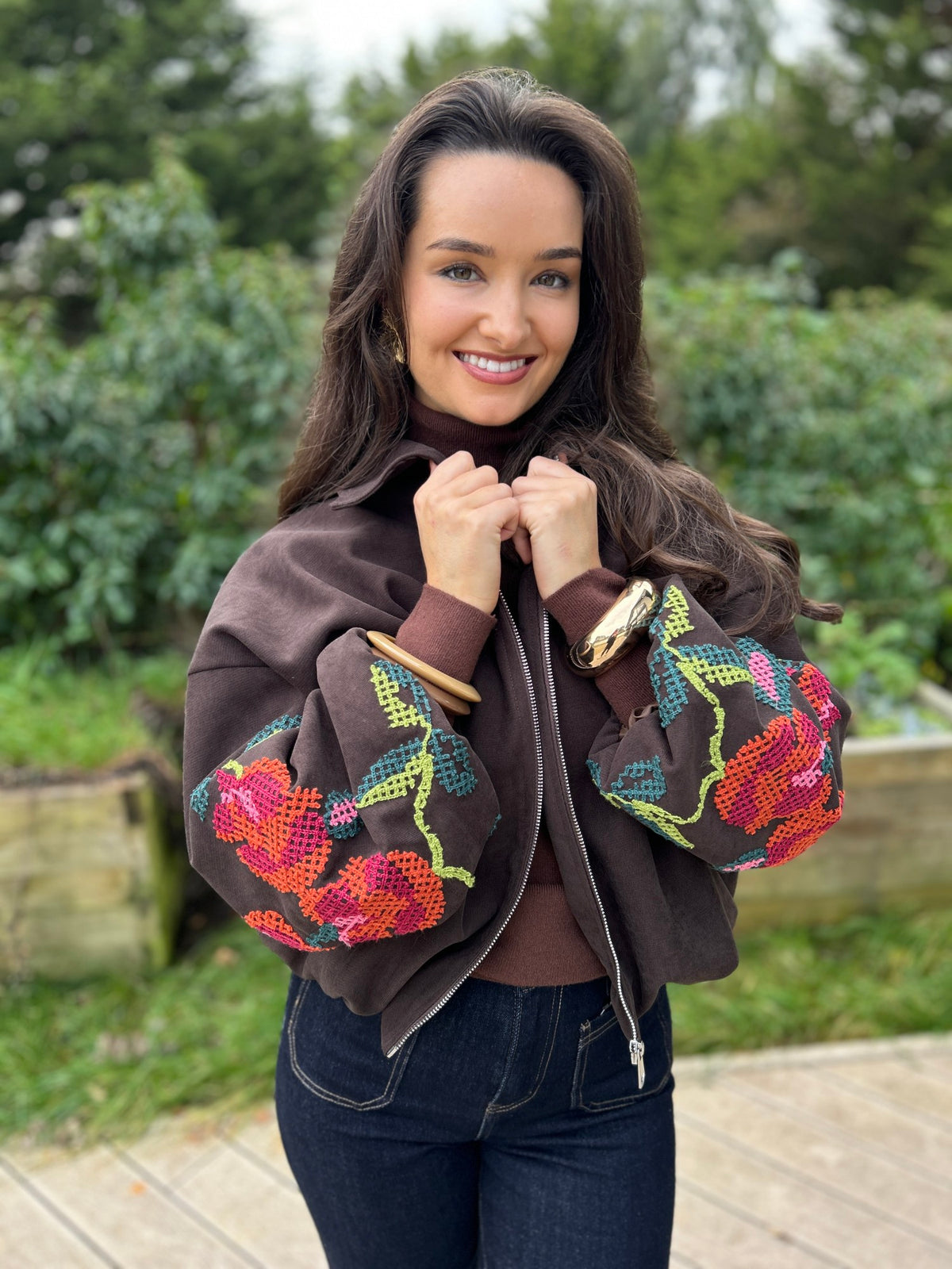 Clara Embroidered Bomber Chocolate