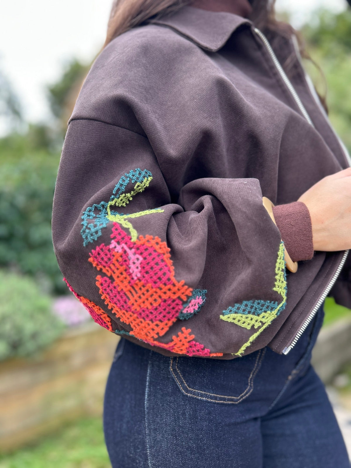 Clara Embroidered Bomber Chocolate