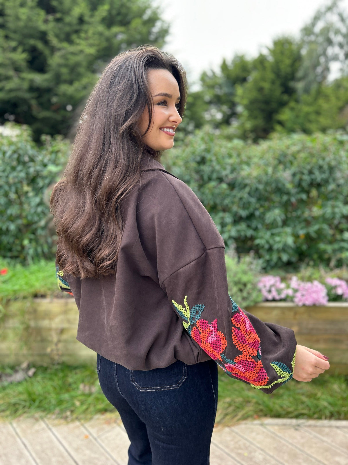 Clara Embroidered Bomber Chocolate