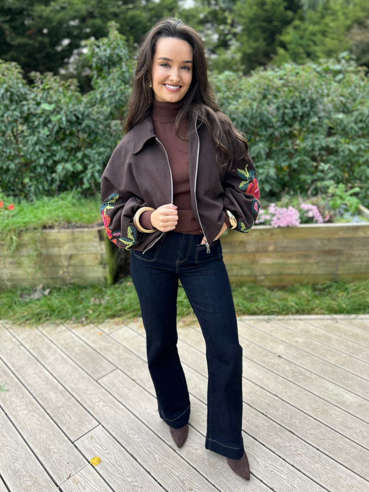 Clara Embroidered Bomber Chocolate