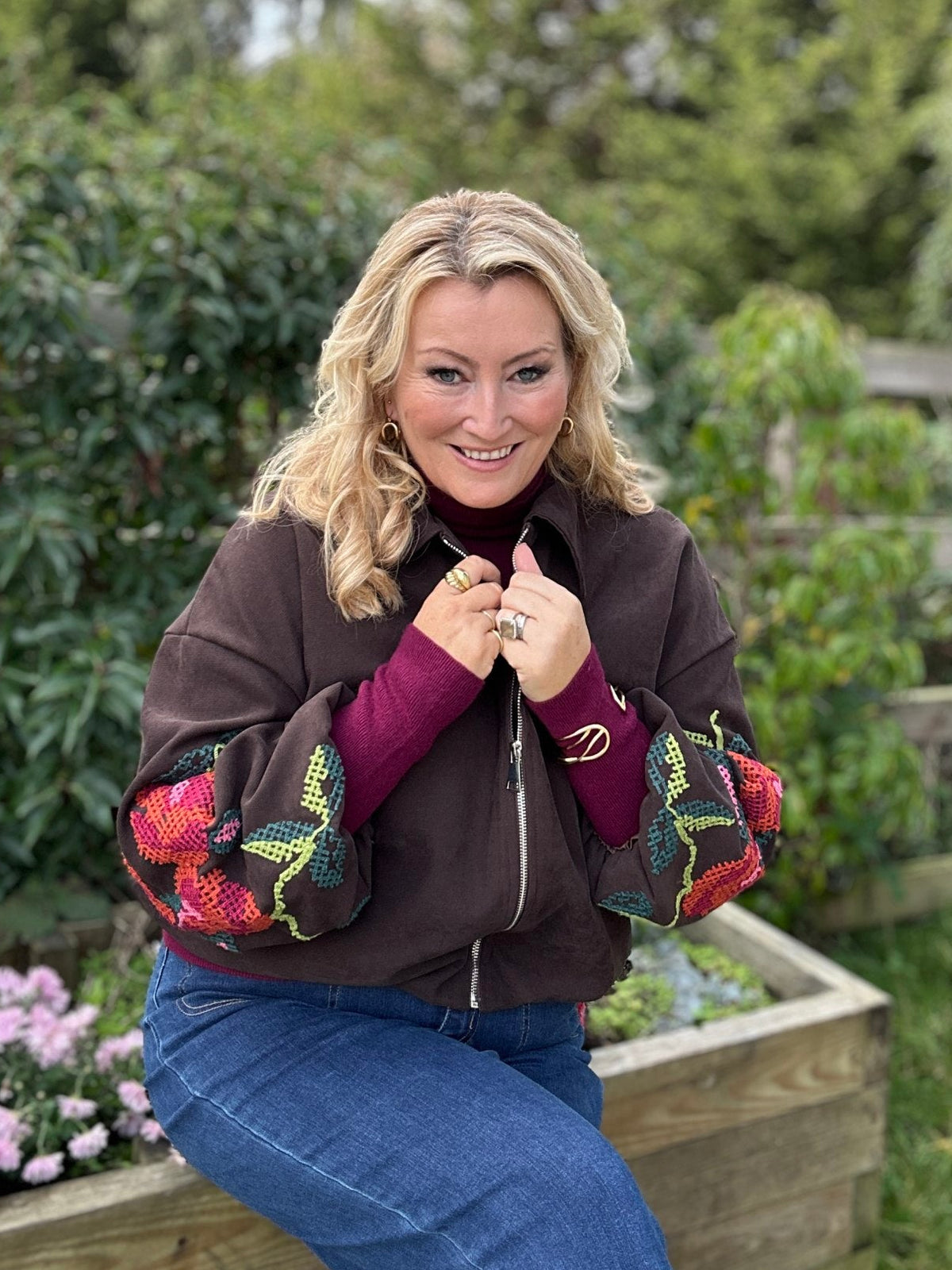 Clara Embroidered Bomber Chocolate